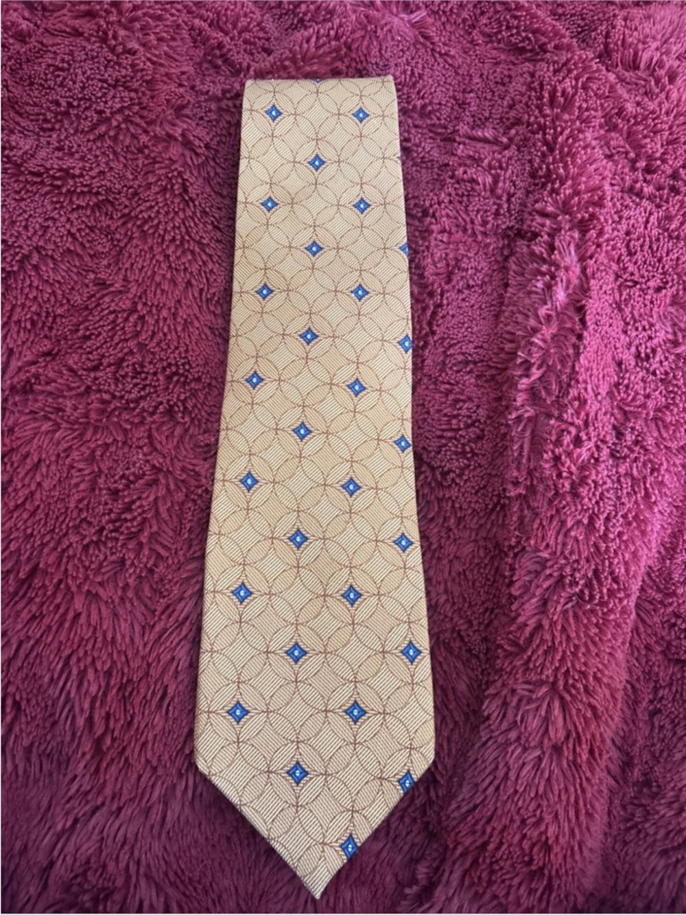 Nautica Beige Tie with Blue Diamond Motif